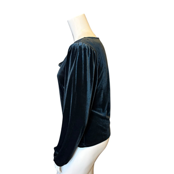 Gentle Fawn Velvet Scoop Neck Teal Blouse with Puff Sleeves, XL-1X - Picture 7 of 13